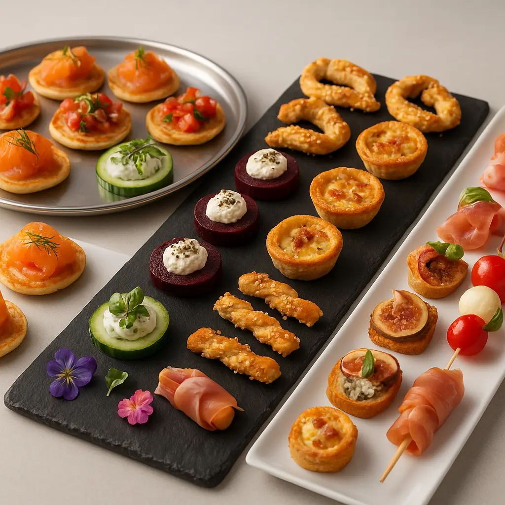 Fingerfood und Canapés auf Servierplatten